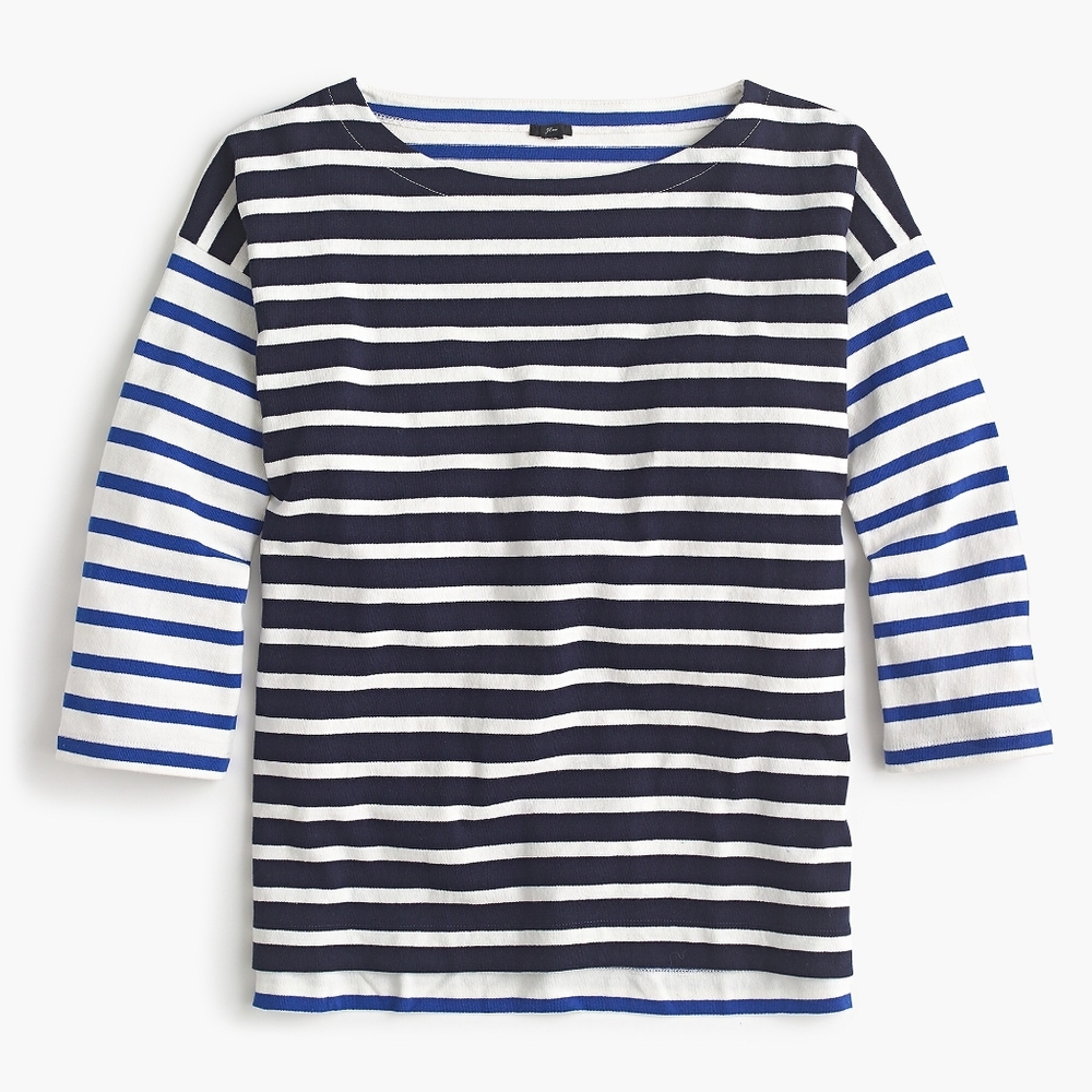 NWT J. Crew Navy Blue Mix Multi Stripe Boat Neck Long Sleeve Tee S - Picture 1 of 1